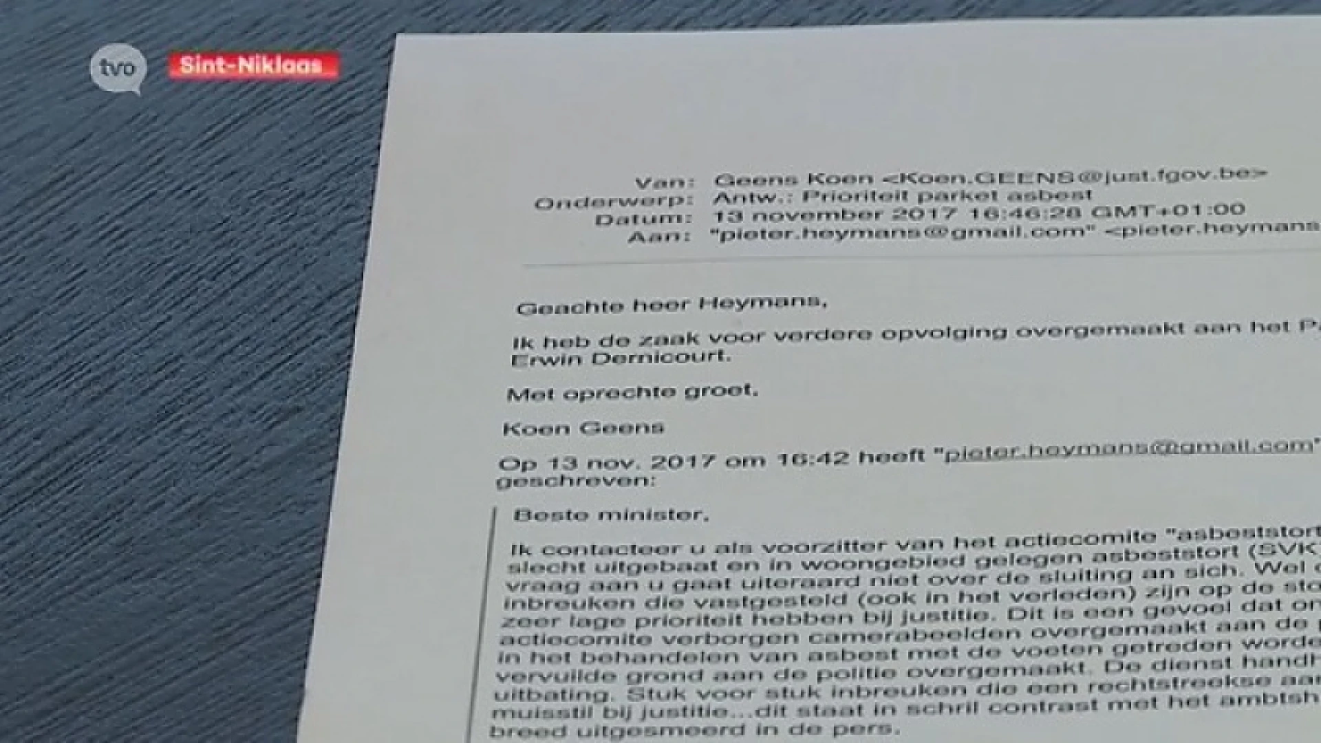 Actiecomité tegen asbeststort schrijft minister Geens aan