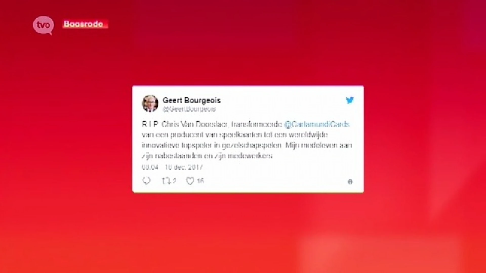 Twitter betuigt medeleven na overlijden Chris Van Doorslaer