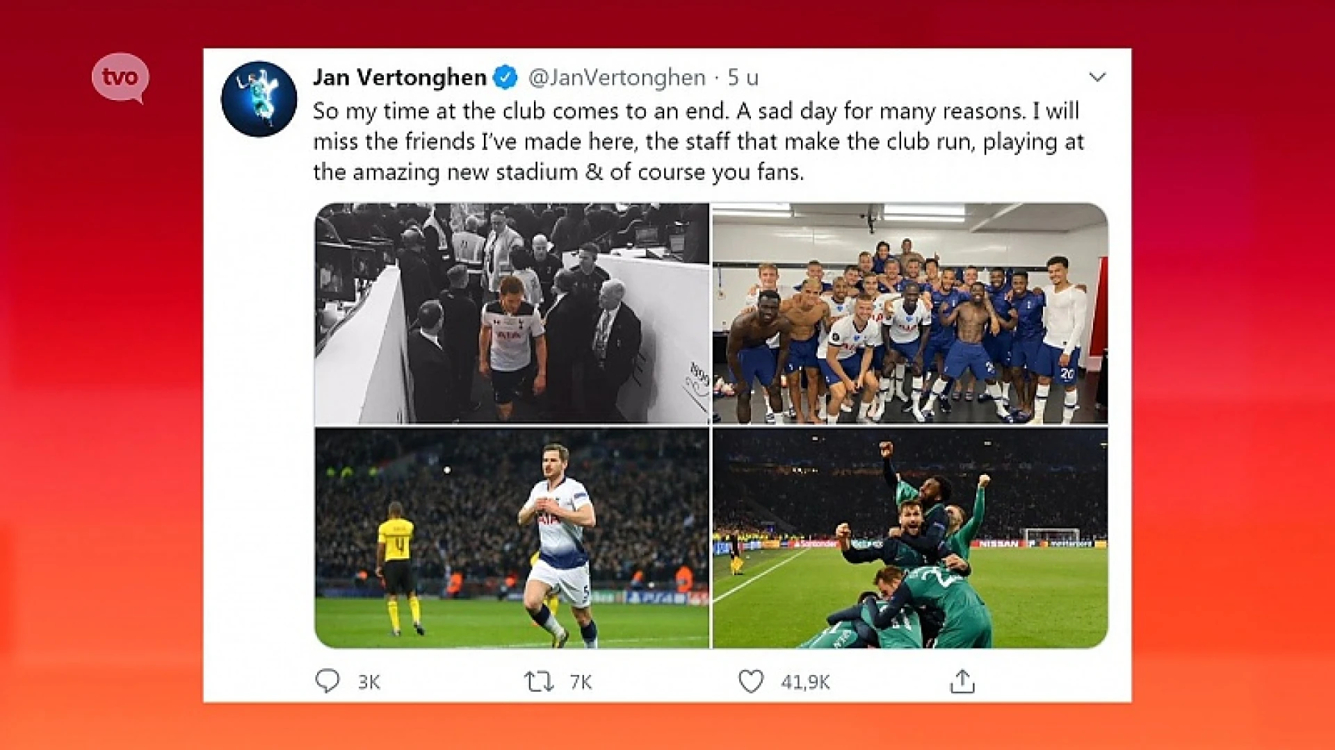 Vertonghen kondigt vertrek aan bij Tottenham