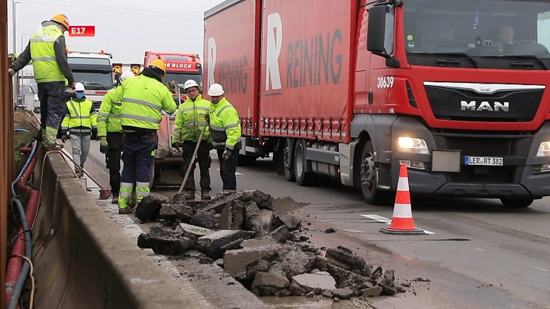 Na avondspits gaan twee rijstroken dicht voor herstelling op E17