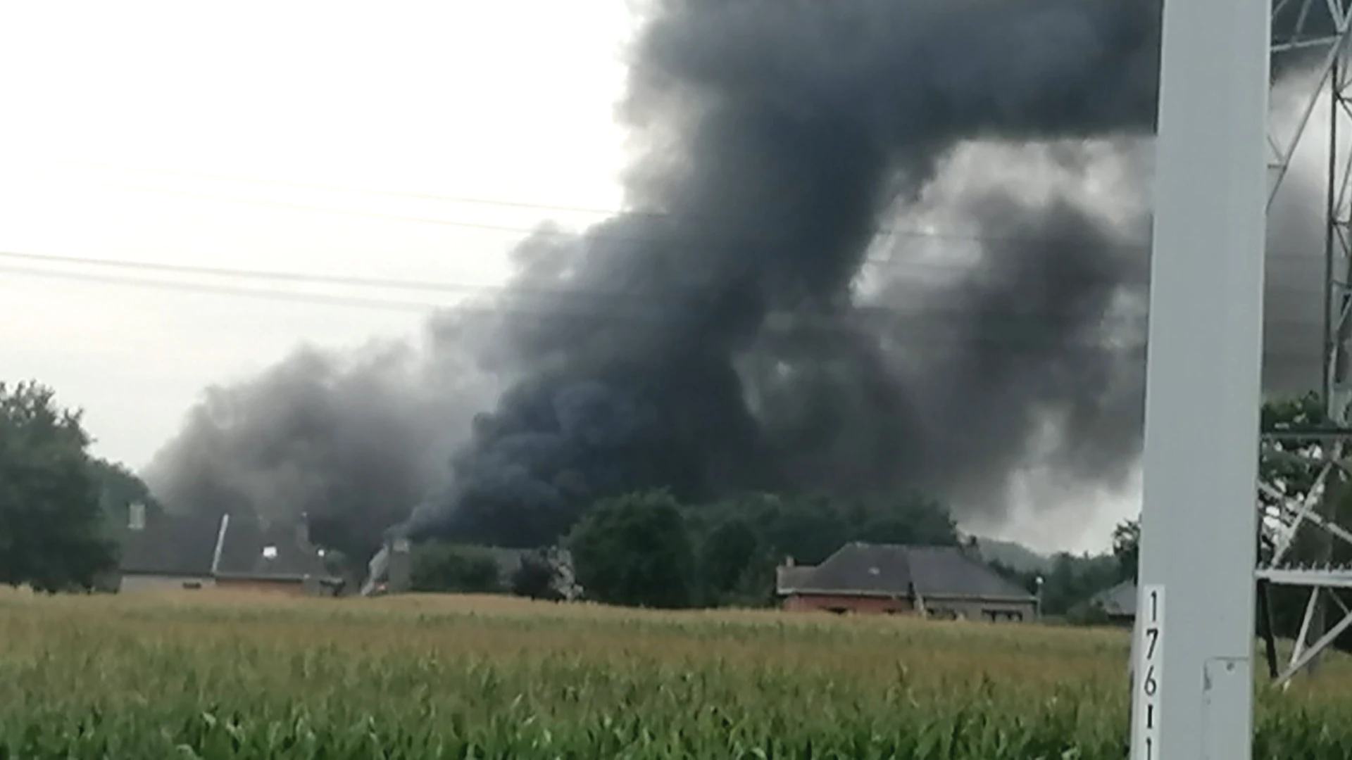 Grote rookpluim boven Sint-Niklaas door brand in kippenbedrijf