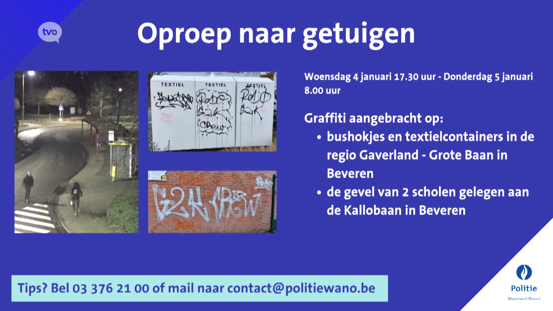 Vandalen besmeuren bushokjes, textielcontainers en de gevel van twee scholen in Beveren