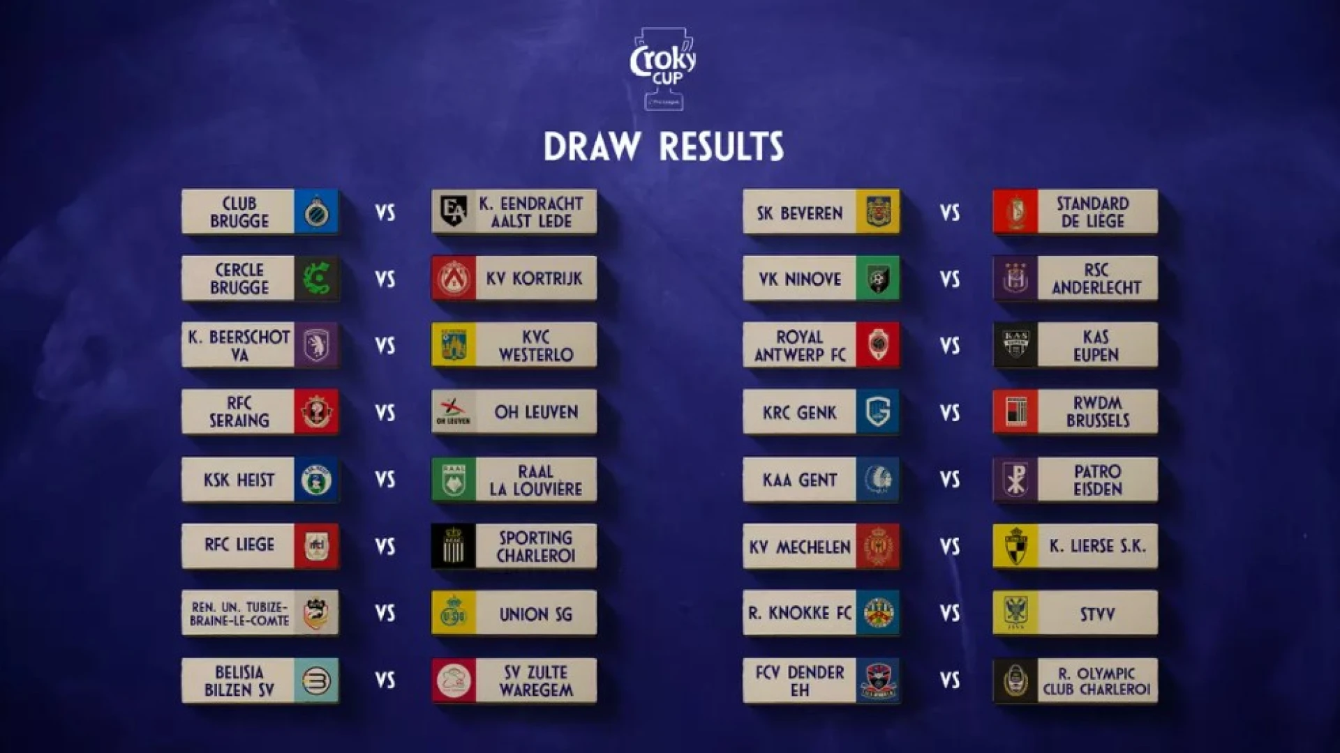 Topaffiches in Croky Cup: Eendracht Aalst Lede mag naar Brugge, Ninove ontvangt Anderlecht, en Beveren tegen Standard
