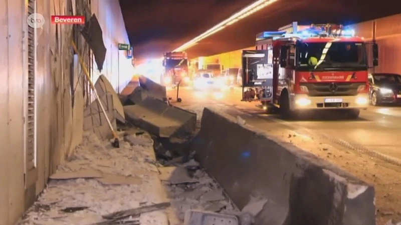 Wand Beverentunnel beschadigd na zwaar ongeval met vrachtwagen