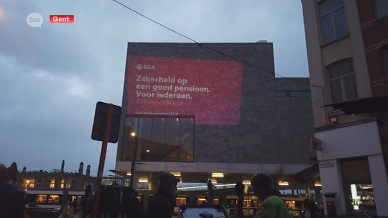 sp.a trapt campagne af met grote visuals op gebouwen: "Minimumpensioen voor iedereen"