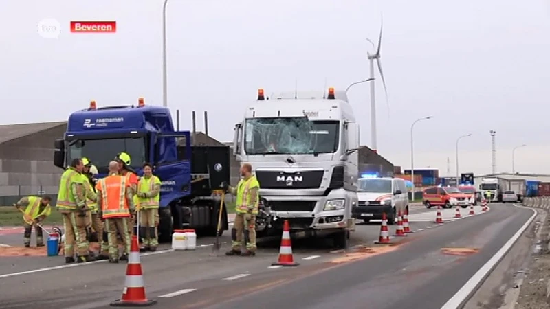 Twee vrachtwagens op elkaar in de Waaslandhaven, 1 chauffeur gewond
