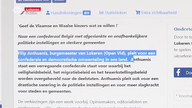 Burgemeester Anthuenis lanceert petitie voor verdere splitsing van België