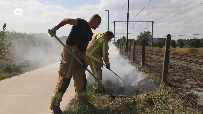 Brand in spoorwegberm aan station van Melsele na wegbranden van onkruid