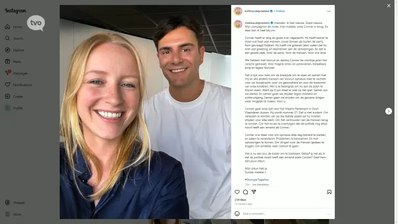 Melissa Depraetere kondigt comeback van Conner Rousseau aan via Instagram: "Mijn mateke is terug"
