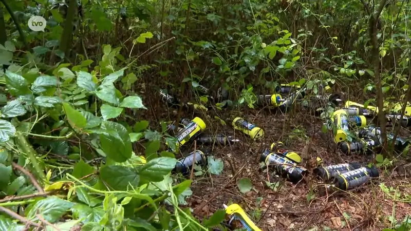 44 flessen lachgas gevonden in bos in Belsele: "Dit heb ik nog nooit gezien"