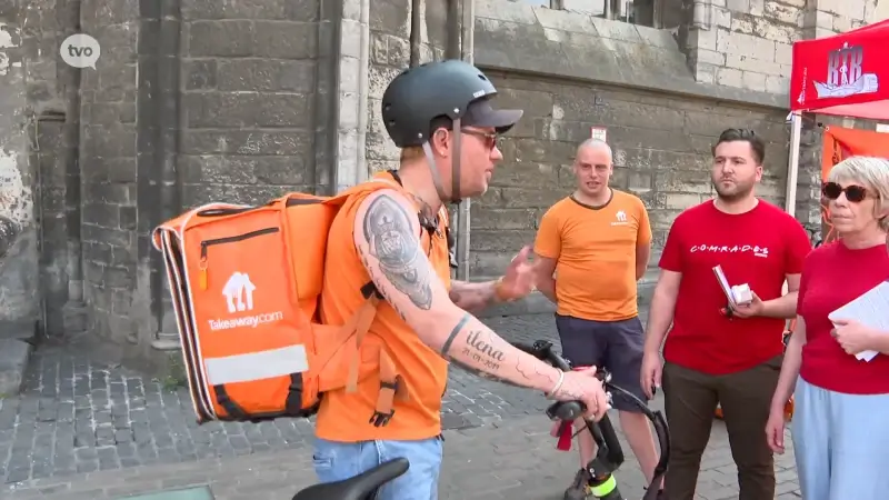 Actie in Gent voor rechten fietskoeriers: "Ze worden onderbetaald, zijn niet verzekerd en bouwen geen pensioen op"