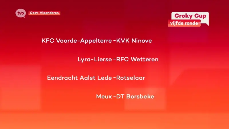KFC Voorde-Appelterre en KVK Ninove treffen elkaar in vijfde ronde Beker van België, ook Eendracht Aalst Lede, RFC Wetteren en eersteprovincialer DT Borsbeke stoten door
